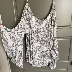 Flair Sleeve Off-the-Shoulder Paisley Top